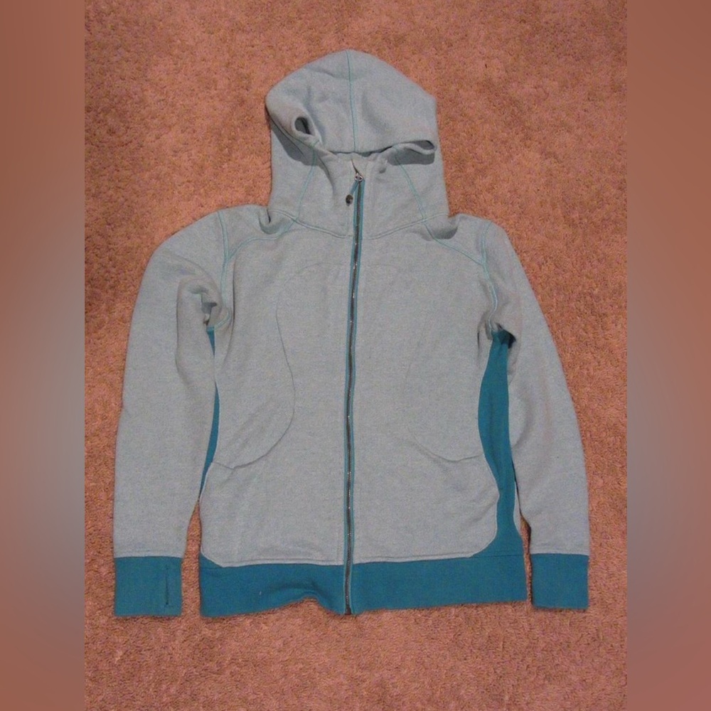 Gray and Teal Zip-Up Hoodie